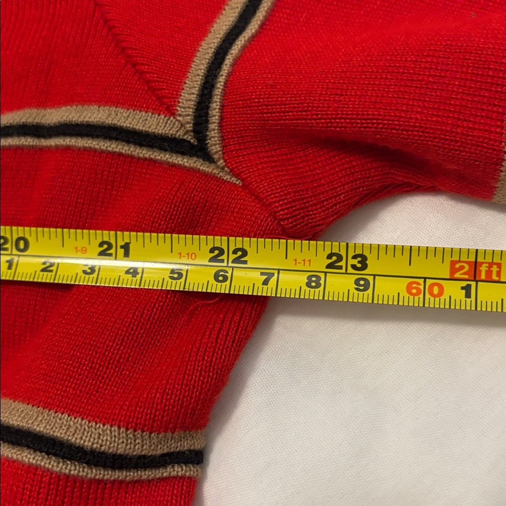 VTG Gispa red, black & gold striped button-up cardigan sweater SZ 14 Italy made - Picture 6 of 12